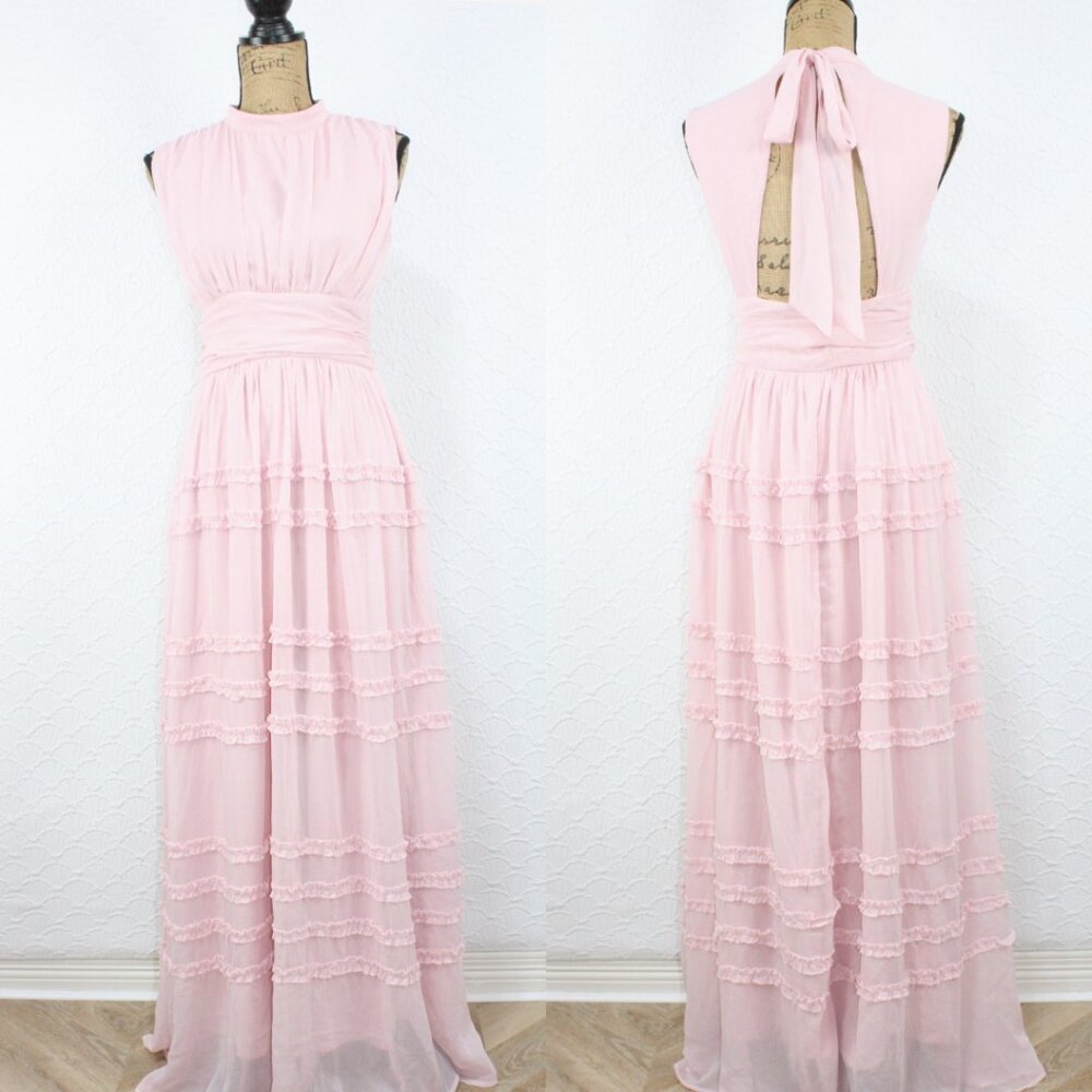 NWOT Lulus Enchantingly Sweet Blush Pink Chiffon Backless Maxi Dress